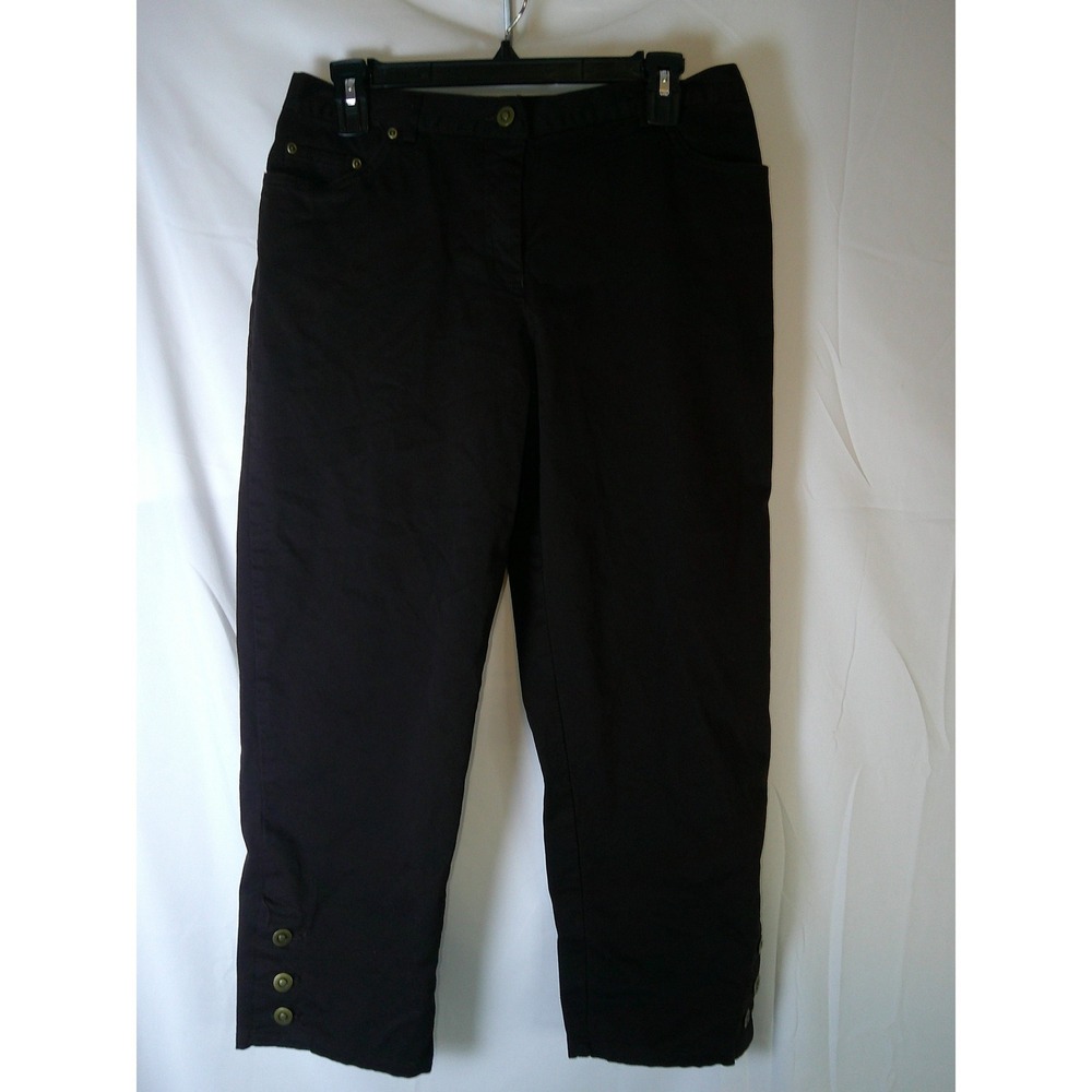 Ruby Rd‎ Womens Chocolate  Cotton Stretch Capri Pants Button Hem Detail Size 8